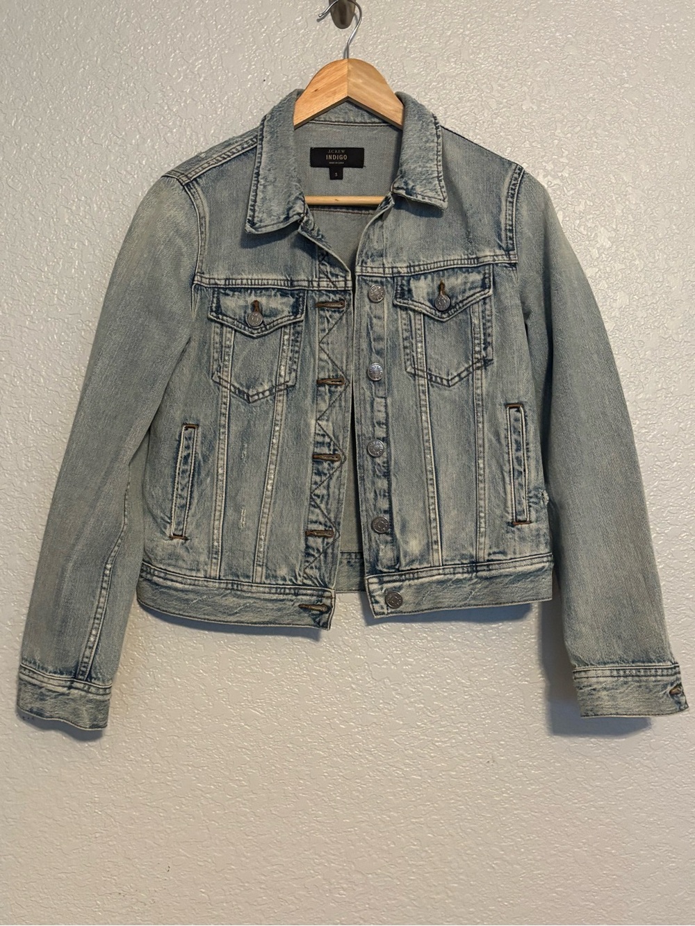 J. Crew Light Blue Washed Distressed Denim Jean Jacket